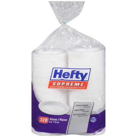 Hefty Supreme Heavyweight 6-Inch Foam Plates – 320 Count, Soak-Proof & Cut-Resistant
